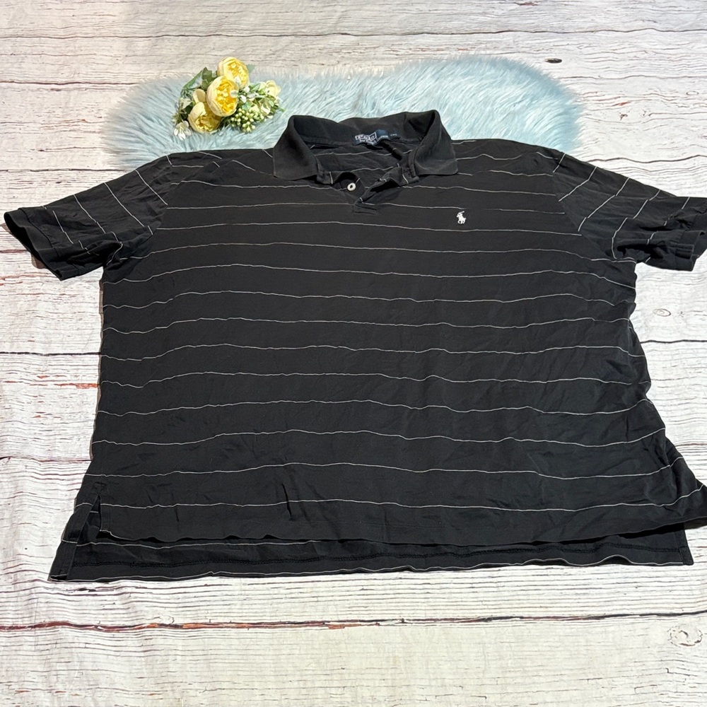Vintage Polo by Ralph Lauren Men's Black Polo with White Stripes Sz XXL